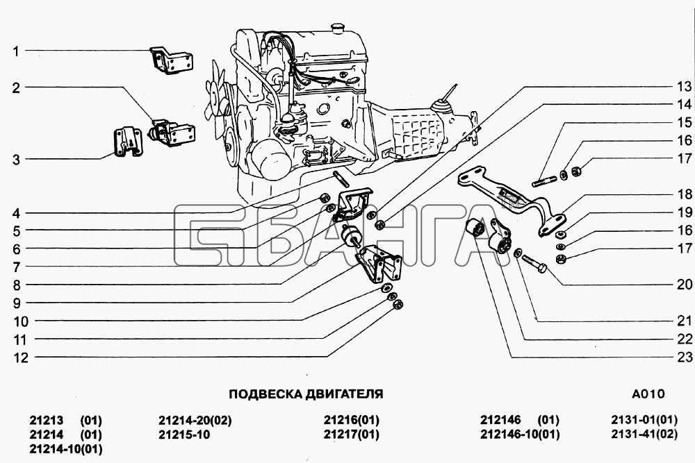 ВАЗ ВАЗ-21213-214i Схема Подвеска двигателя-76 banga.ua